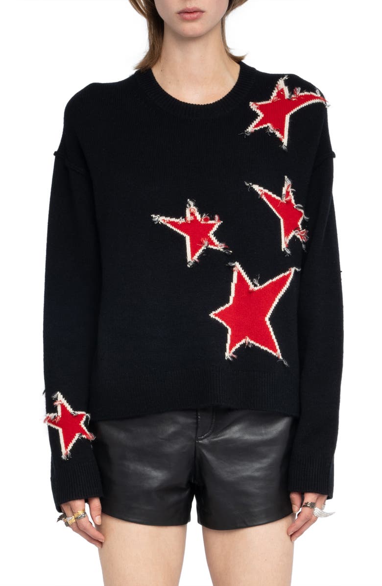 Zadig & Voltaire Markus Stars Cashmere Sweater, Main, color, Black