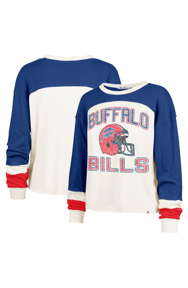 '47 Women's '47 Cream Buffalo Bills Double Header Curve Raglan Long Sleeve Crop Top, Main, color, 