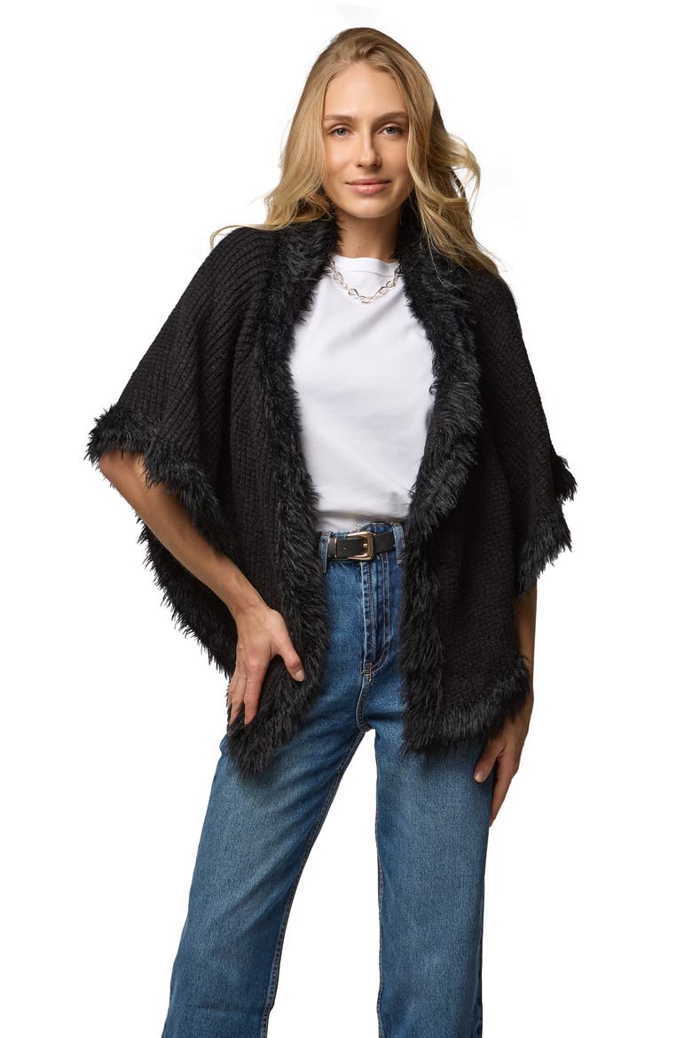 Faux Fur Trim Topper, Alternate, color, BLACK