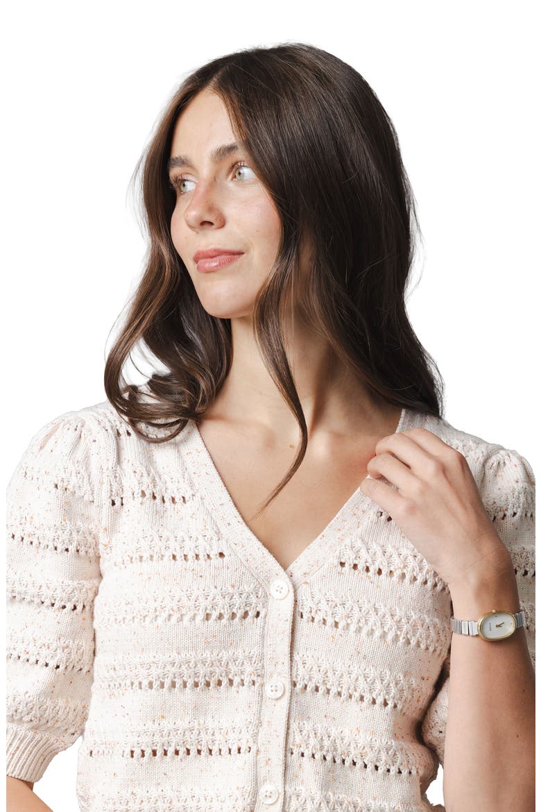 Organic Puff Sleeve Button Front Sweater, Alternate, color, Ivory Multi Fleck