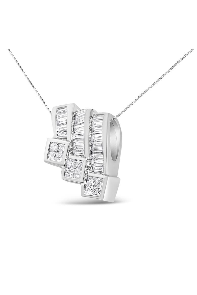 14K White Gold 1 1/2 Cttw Invisible Set Princess and Channel Set Baguette-cut Diamond Triple Curve Pendant Necklace (G-H Color, SI1-SI2 Clarity) - NO CHAIN INCLUDED, Alternate, color, White