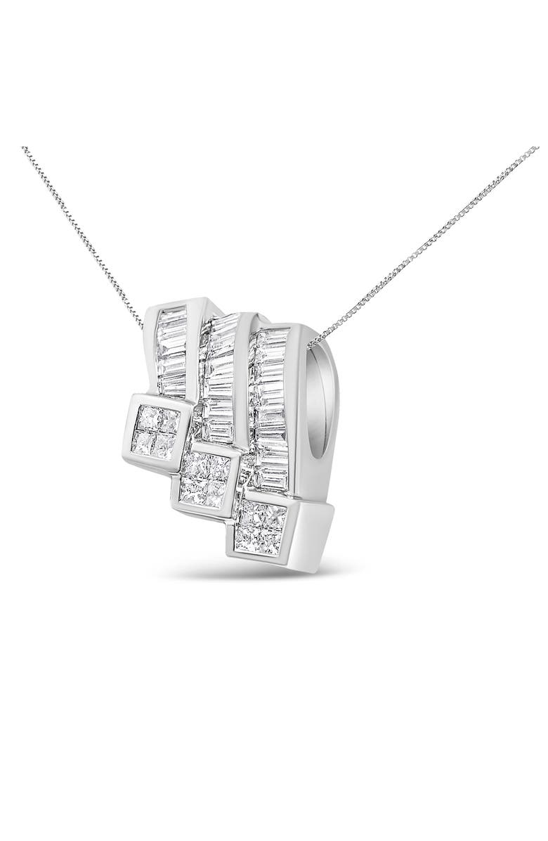 Haus of Brilliance 14K White Gold 1 1/2 Cttw Invisible Set Princess and Channel Set Baguette-cut Diamond Triple Curve Pendant Necklace (G-H Color, SI1-SI2 Clarity) - NO CHAIN INCLUDED, Alternate, color, White