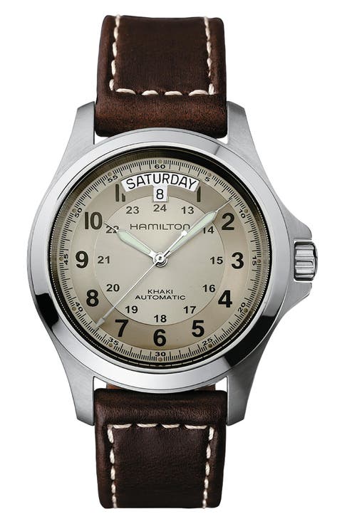 Khaki Field King Automatic Leather Strap Watch, 40mm