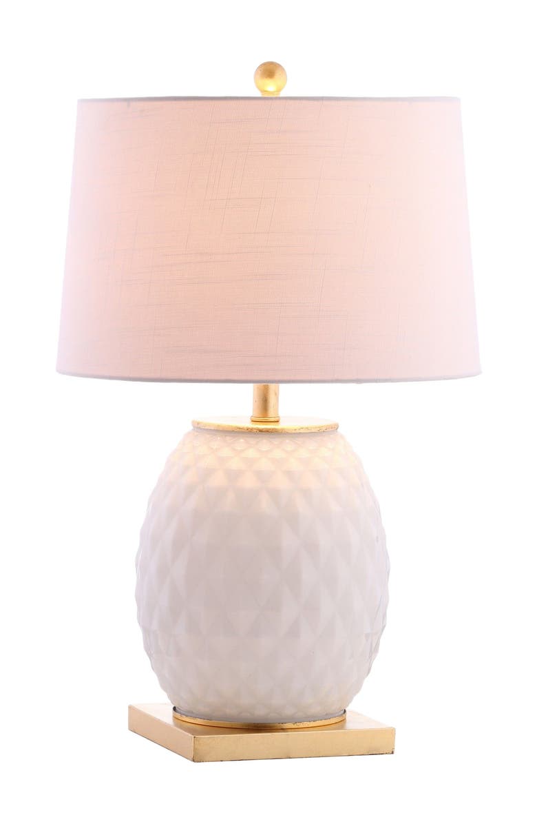JONATHAN Y Diamond 25.5" LED Glass/Metal Table Lamp, Main, color, White/Gold