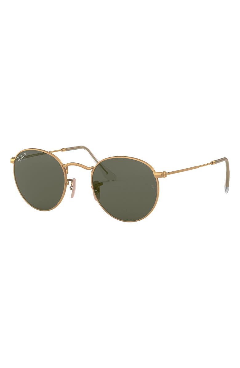Ray-Ban 50mm Polarized Round Sunglasses, Alternate, color, Gold/ Green Solid