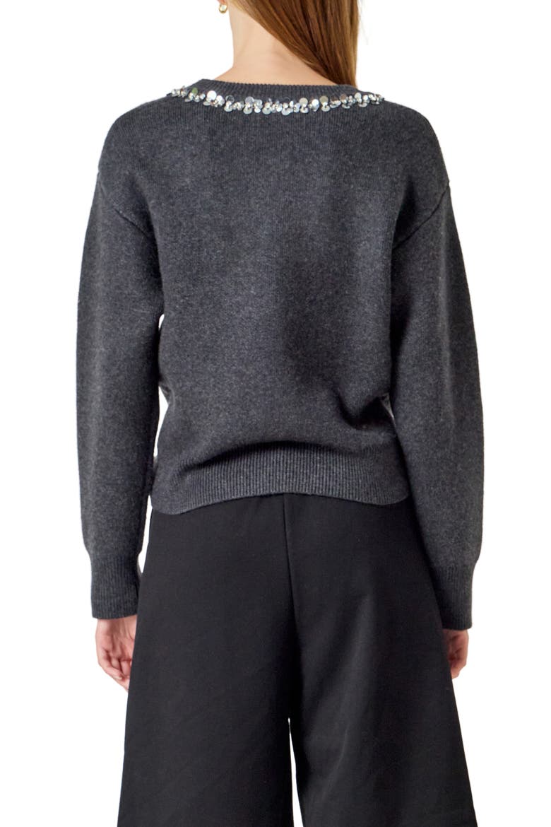 Pailette Trim Sweater, Alternate, color, CHARCOAL