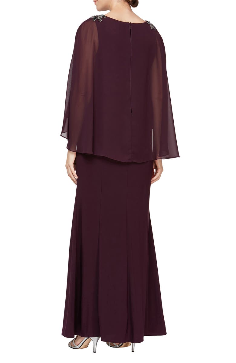 SL FASHIONS High-Low Popover Front Slit Shoulder Embellishment Detail Long Gown, Alternate, color, 