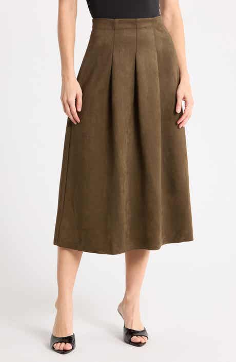 Faux Suede Pleated Skirt