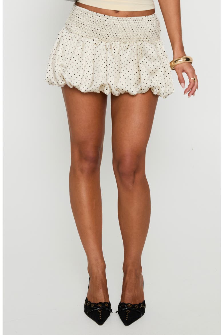 Sitting Pretty Bubble Hem Satin Miniskirt, Main, color, POLKA DOT