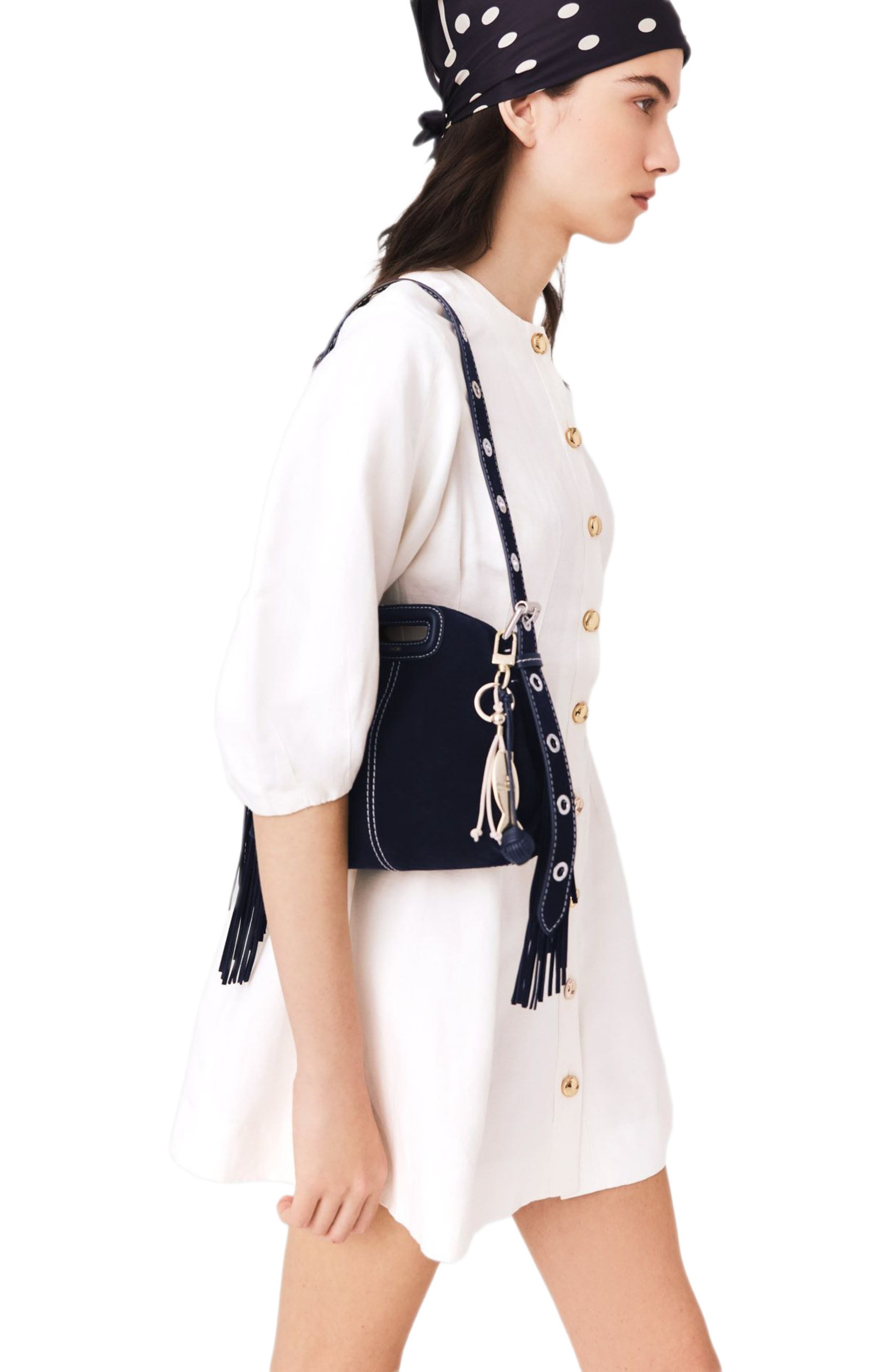maje Topstitched suede mini Miss M bag, Alternate, color, Marine Blue