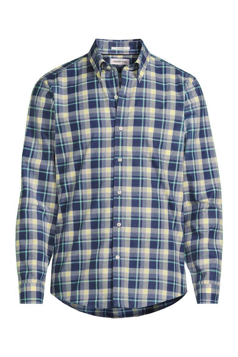 Traditional Fit No Iron Twill Shirt, Alternate, color, Light Indigo Blue/Yellow Plaid
