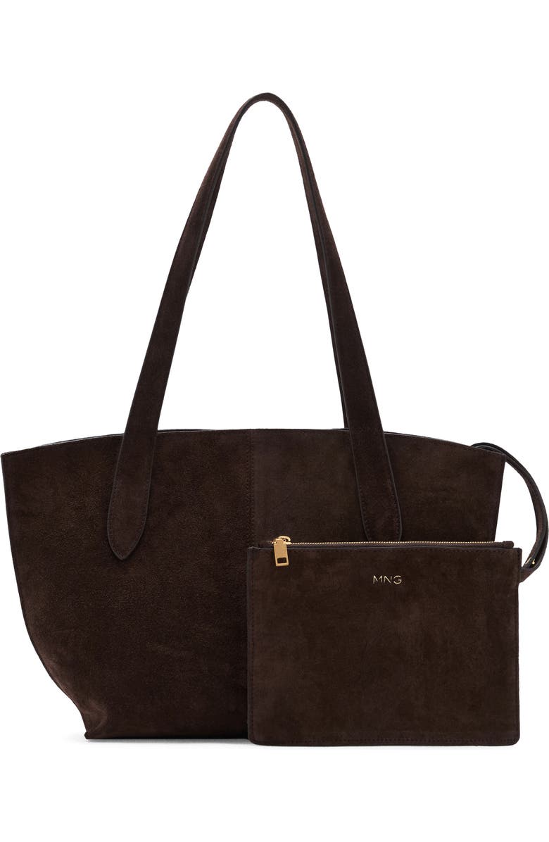MANGO Mini Suede Shopper Bag, Main, color, Chocolate