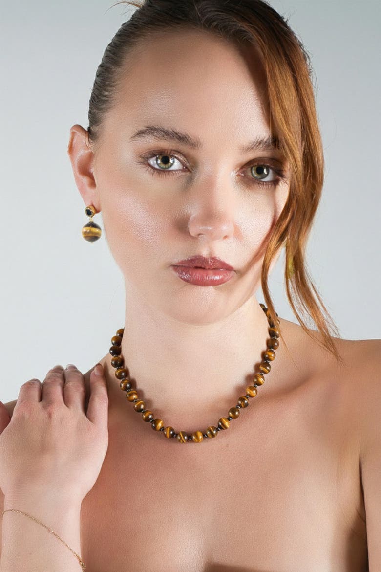 Tiger's Eye Beaded Necklace, Alternate, color, Black