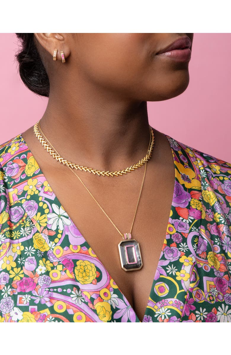 Campbell + Charlotte Spark Octagon Huggie, Alternate, color, Emerald-Gold