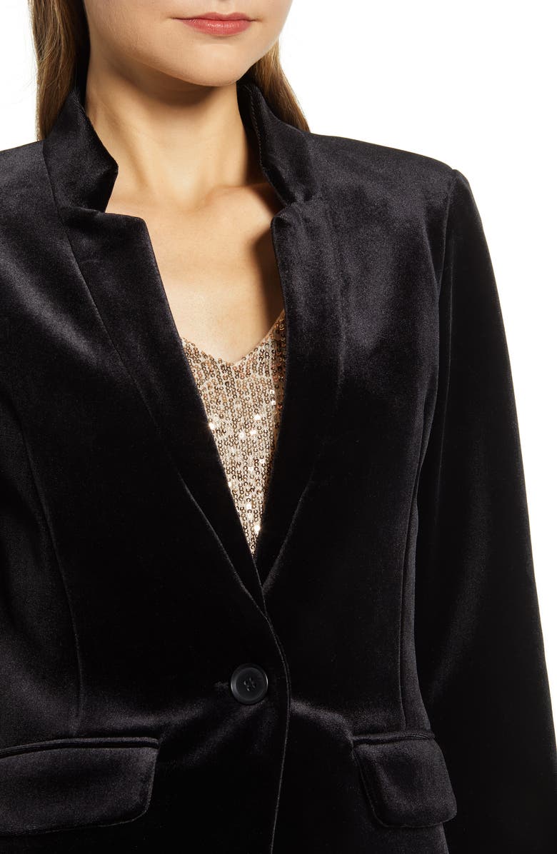 GIBSONLOOK Gibson x Hi Sugarplum! Holiday Mimi Velvet Blazer, Alternate, color, Black