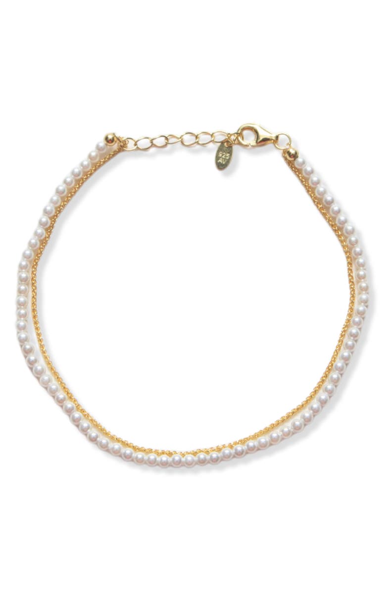 Argento Vivo Sterling Silver Faux Pearl & Chain Bracelet, Main, color, Gold