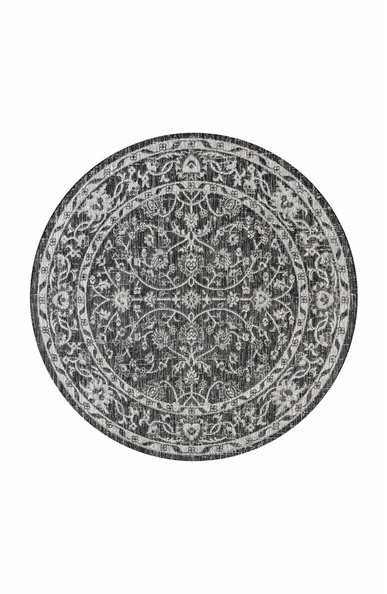 JONATHAN Y Palazzo Vine and Border Textured Weave Indoor/Outdoor Round Area Rug, Main, color, Black/Gray