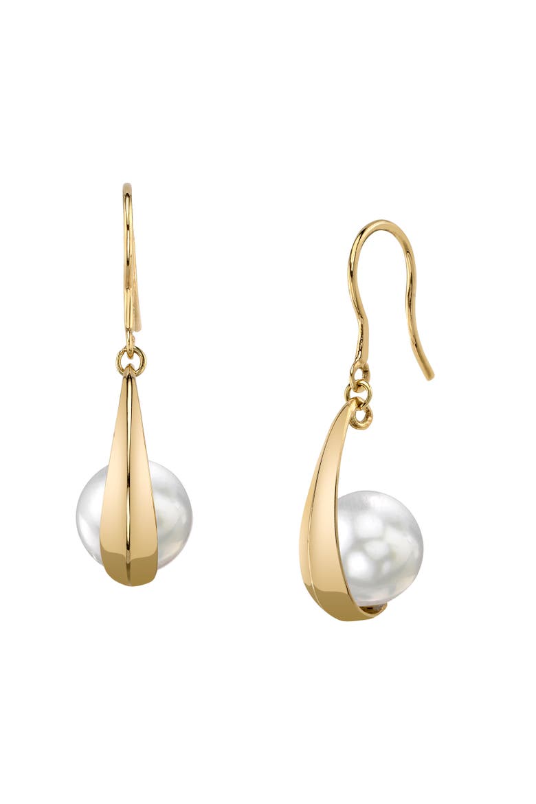 14K Gold White South Sea Pearl Regina Earrings, Main, color, Yellow Gold