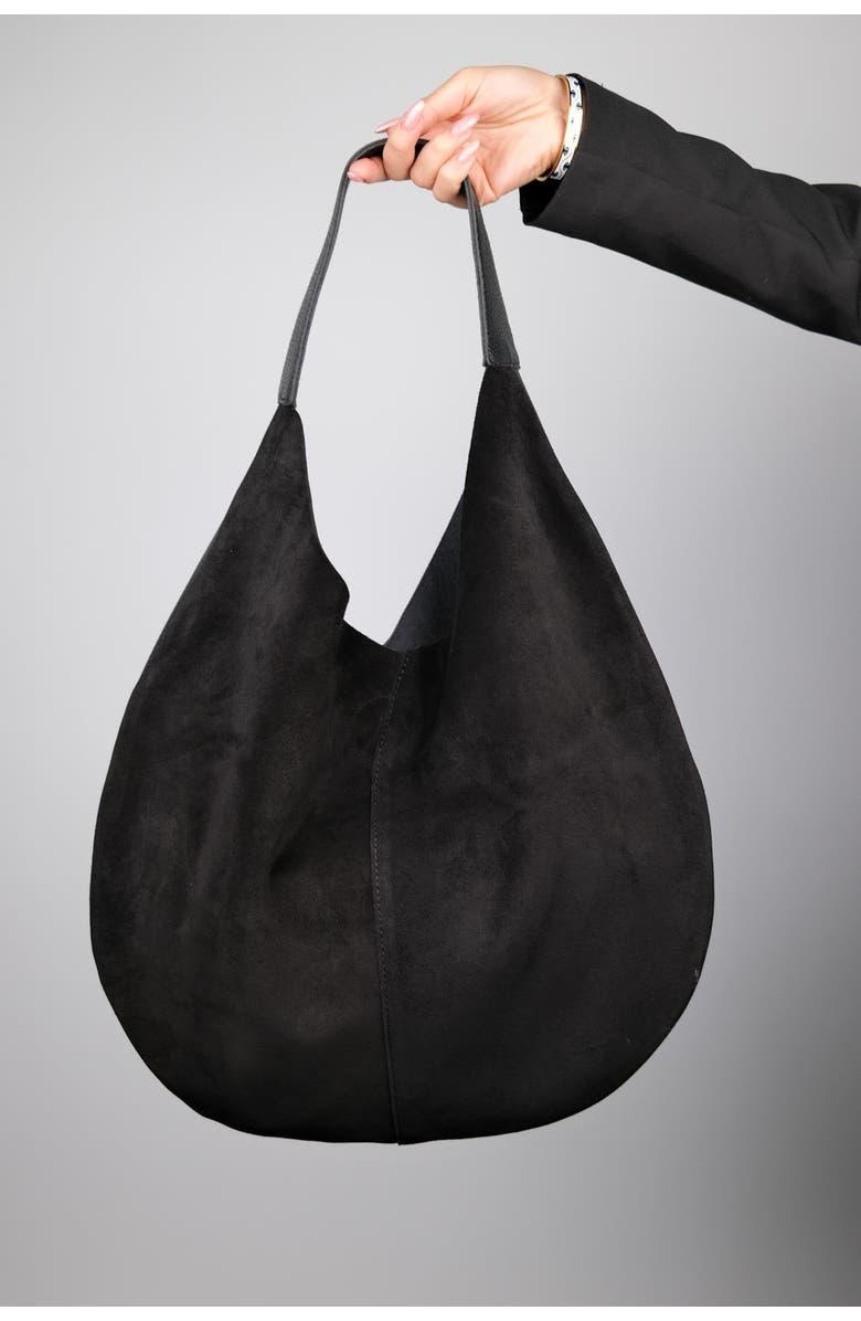 Forever & Always Shoes PUJA Leather Shoulder Bag, Main, color, Black Suede