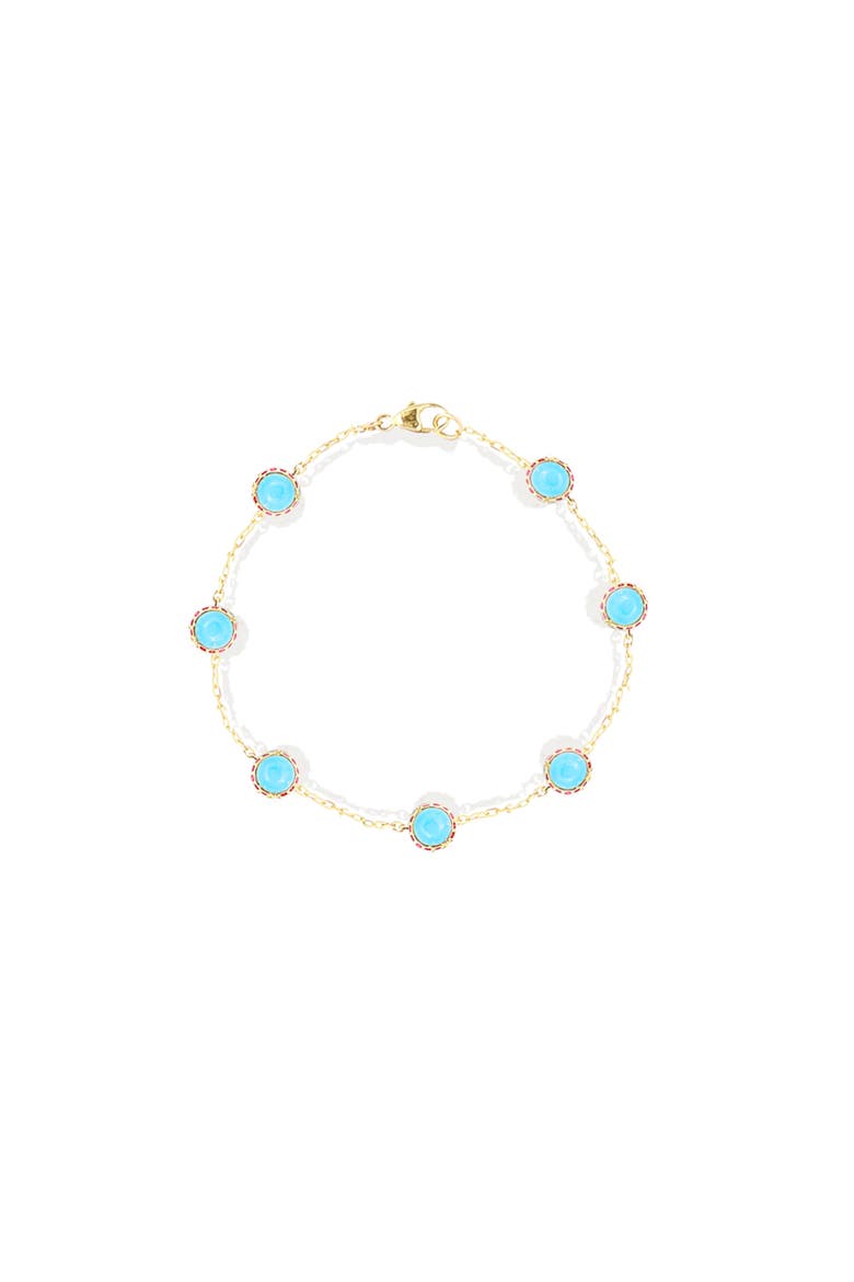Found Cabochon Station Bracelet, Main, color, Turquoise & Pink Sapphire-Gold