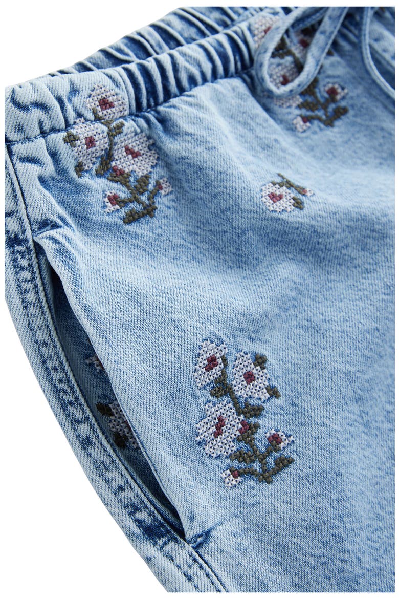 Embroidered Tie Waist Denim Shorts, Alternate, color, BLUE