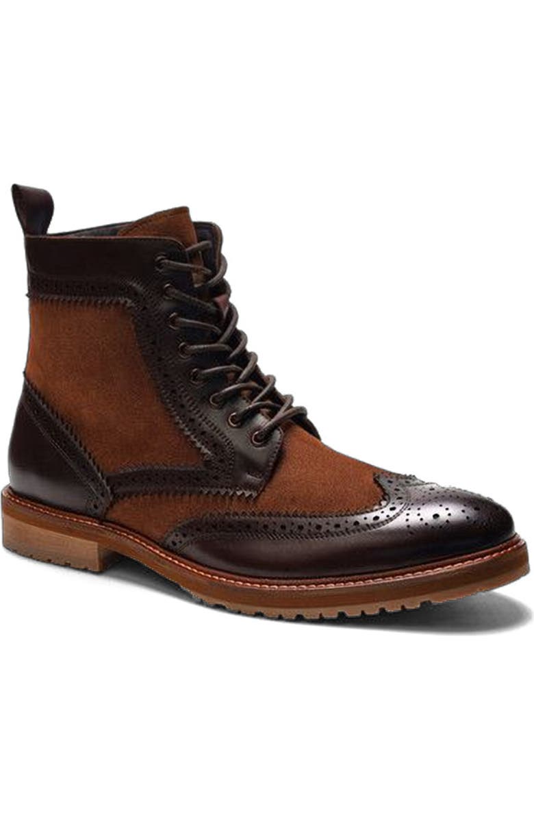 A. Veer Langston Wingtip Boot, Alternate, color, Brown Leather & Suede