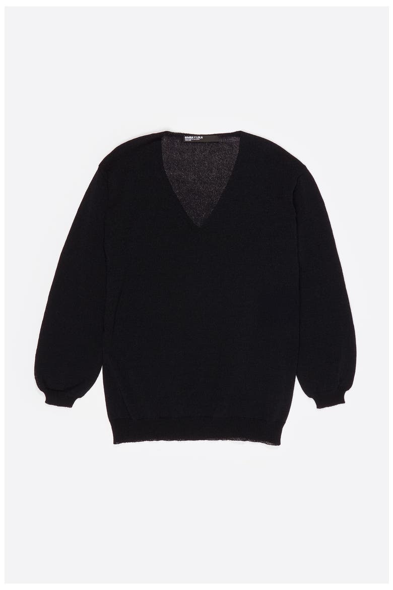 Cotton V-Neck Sweater, Alternate, color, BLACK