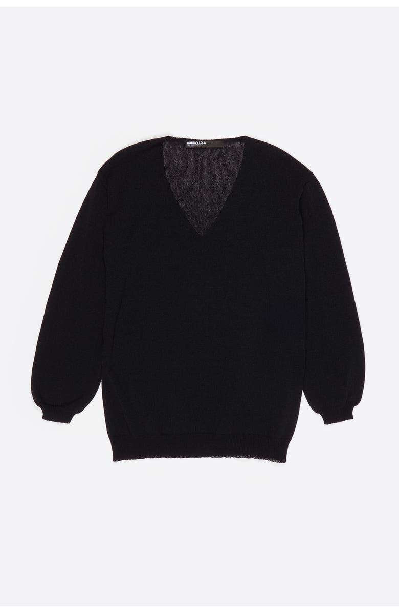 Bimba y Lola Cotton V-Neck Sweater, Alternate, color, Black