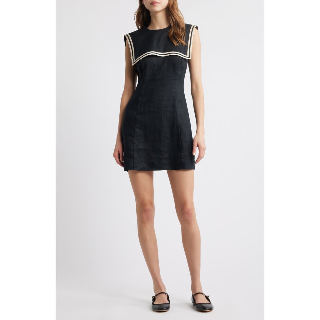 Shop Doen Dôen Monroe Linen Minidress In Black