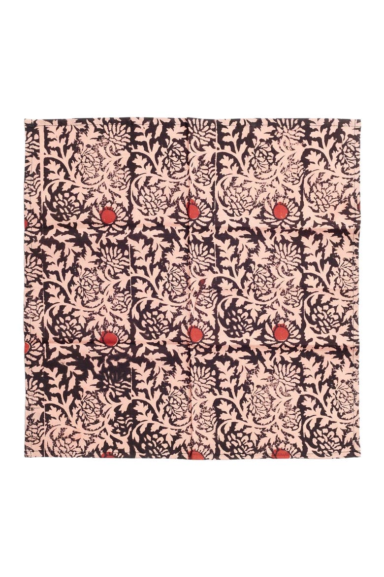 Hummus Floral Wax Block Printe Cotton Table Napkin - Set of 4, Main, color, Multi
