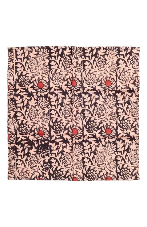 Hummus Floral Wax Block Printe Cotton Table Napkin - Set of 4