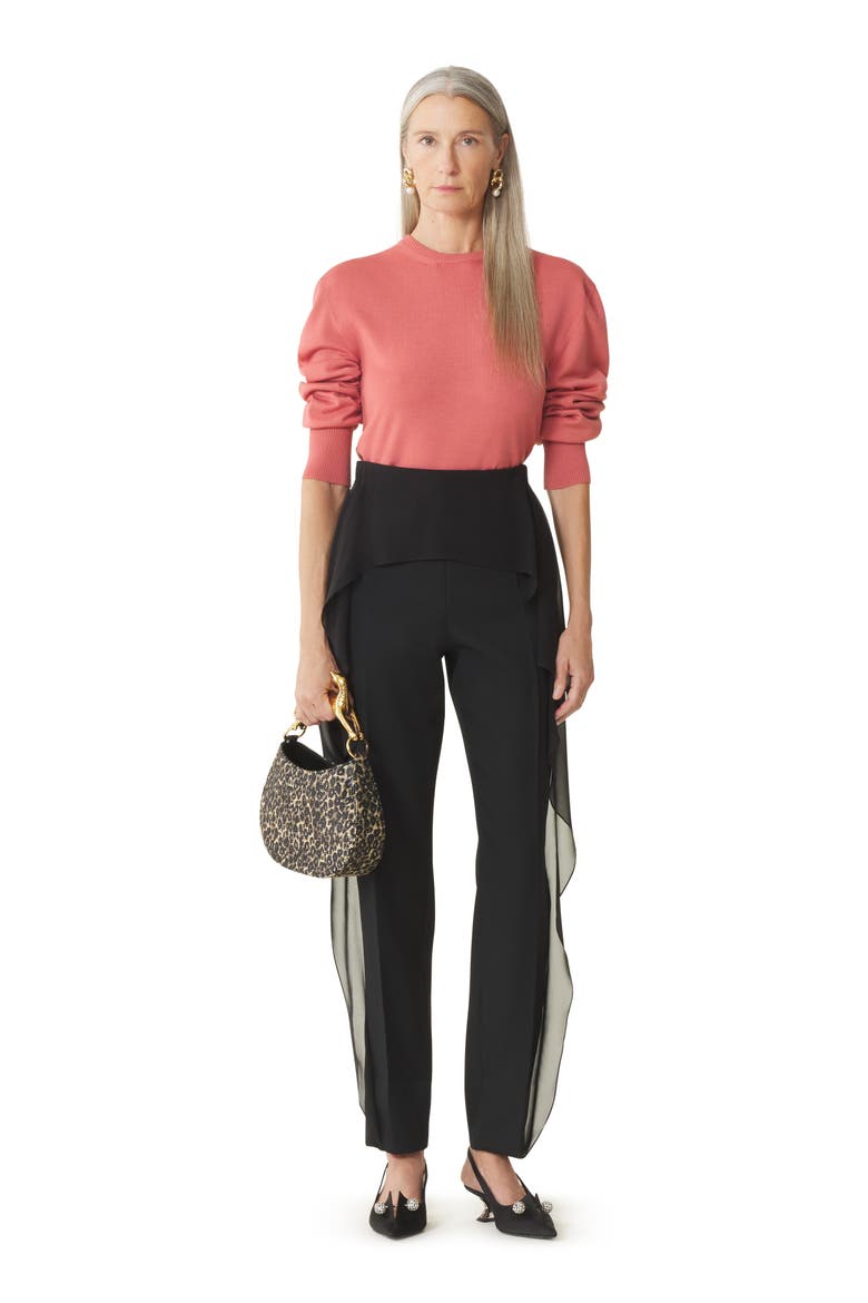 Frilled Wool Pants, Main, color, Black