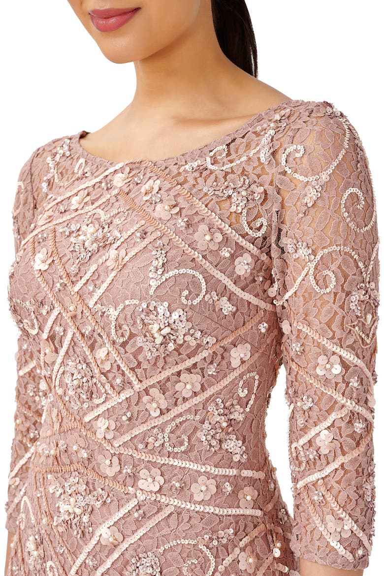 Floral Sequin Lace Three-Quarter Sleeve A-Line Dress, Alternate, color, ROSE QUARTZ