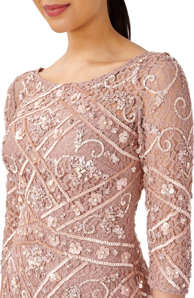 Adrianna Papell Floral Sequin Lace Three-Quarter Sleeve A-Line Dress, Alternate, color,