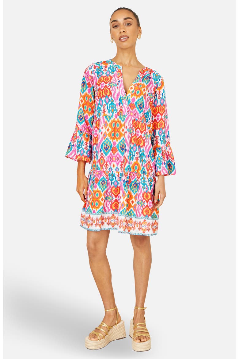 Ikat Print Beach Tunic Dress, Alternate, color, Multi