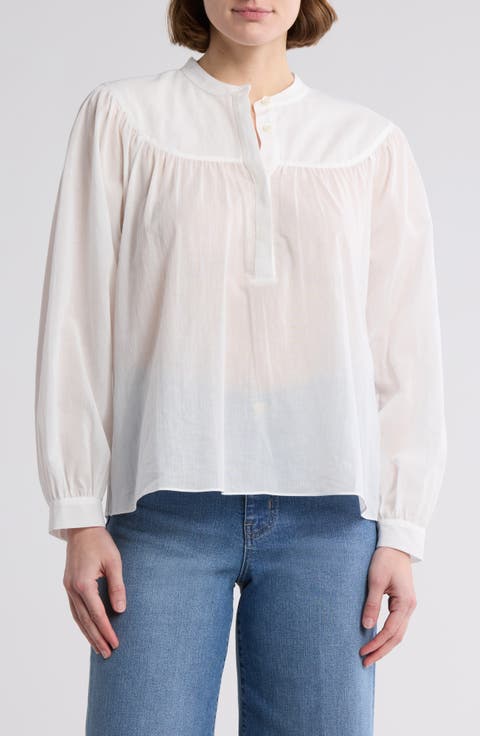 Shirred Cotton Popover Top