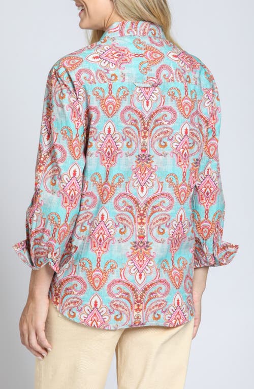 Apny Print Cotton Button-up Shirt In Aqua Multi