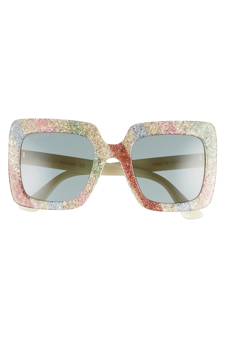 53mm Glitter Stripe Square Sunglasses, Alternate, color, IVORY/ MULTICOLOR