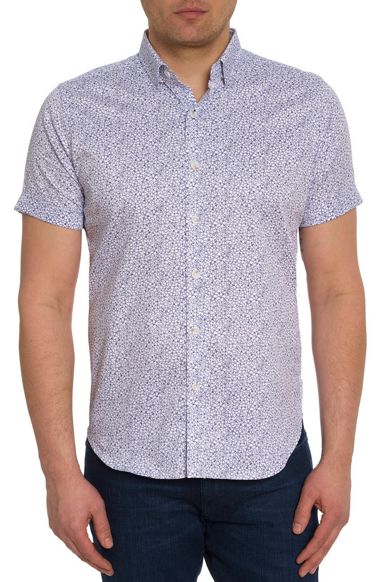 Robert Graham Bellflowers Floral Short Sleeve Button-Up Shirt, Main, color, 