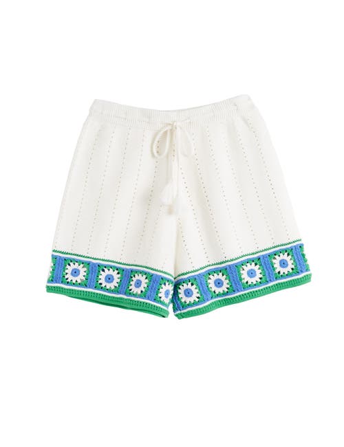 Chinti & Parker Cream Cotton Hand Crochet Shorts In Cream-blue