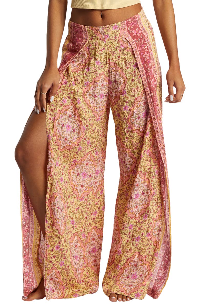 Billabong Split Spirit Floral Wide Leg Pants, Main, color, Pale Yellow
