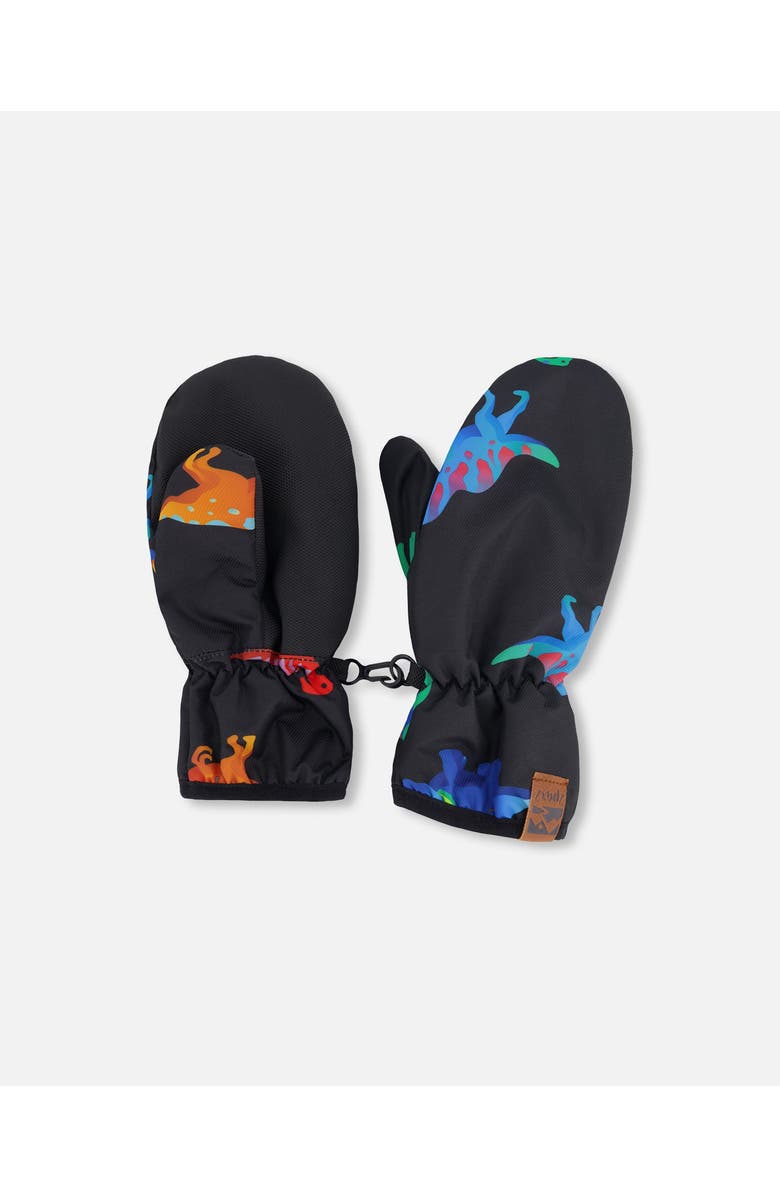 Deux par Deux Boy Mid-Season Mittens Animal Print in Recycled Polyester, Main, color, Black Dinosaur Print