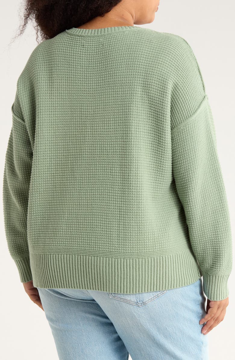 Lucky Brand Textured V-Neck Cotton Blend Sweater, Alternate, color, Lily Pad