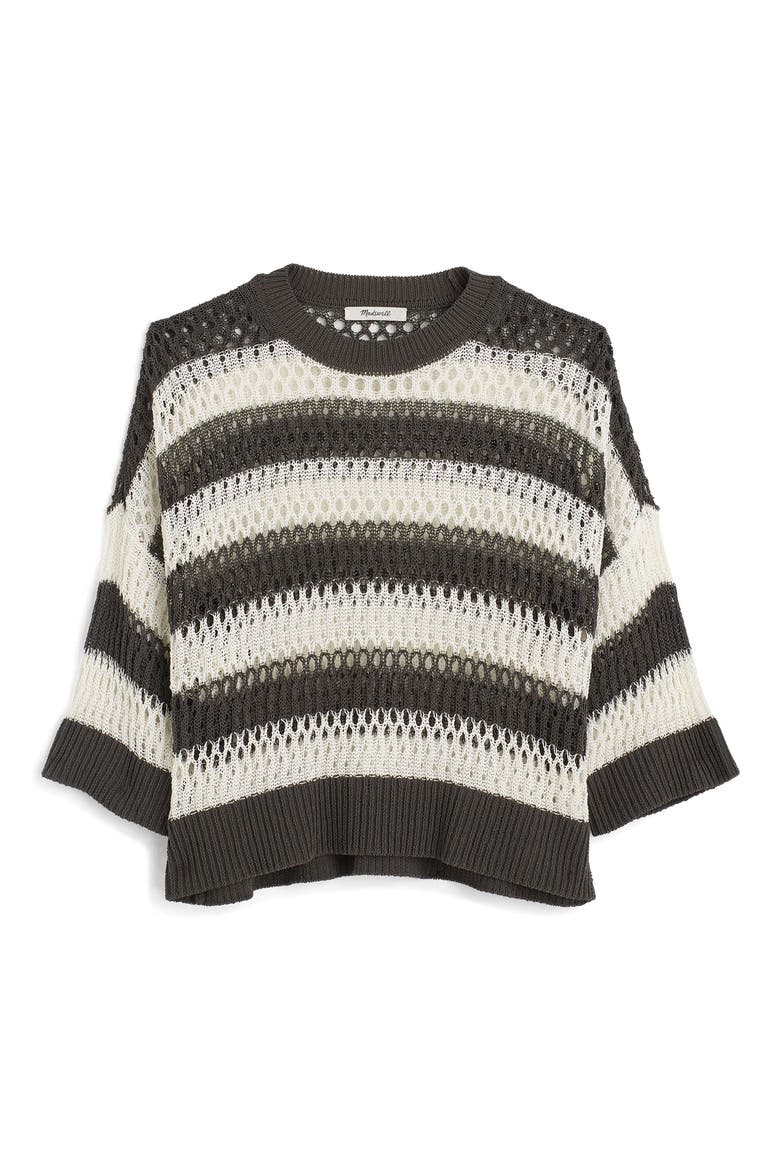 Stripe Pointelle Stitch Sweater, Alternate, color, SOFT CHARCOAL STRIPE