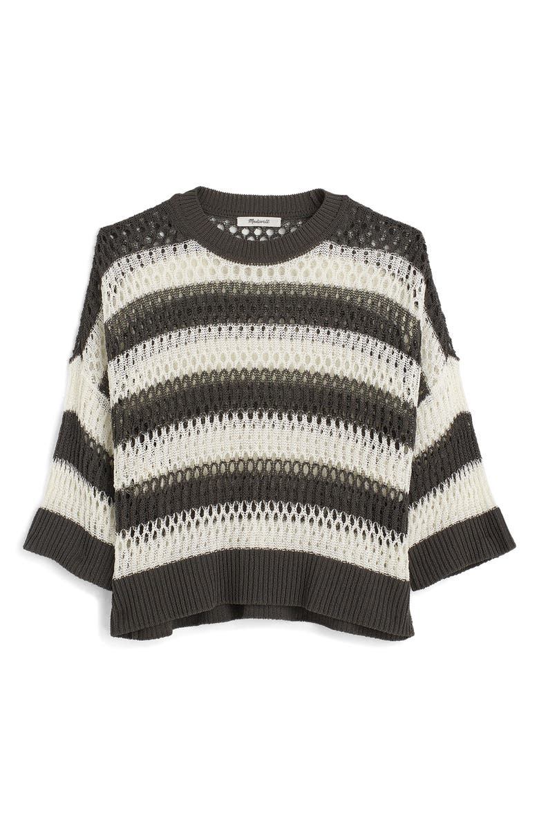 Madewell Stripe Pointelle Stitch Sweater, Alternate, color, Soft Charcoal Stripe
