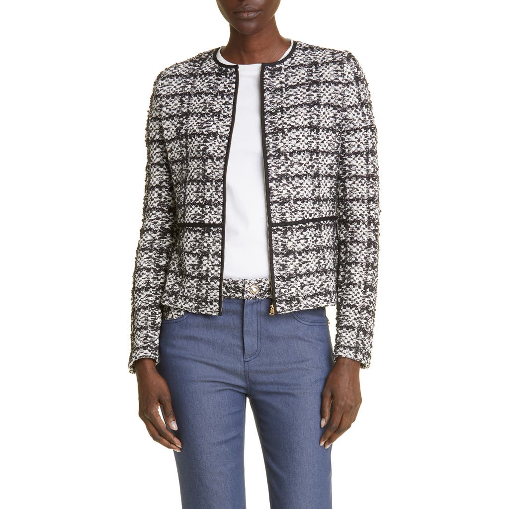 St John St. John Collection Cotton Blend Tweed Peplum Jacket In Ecru/black