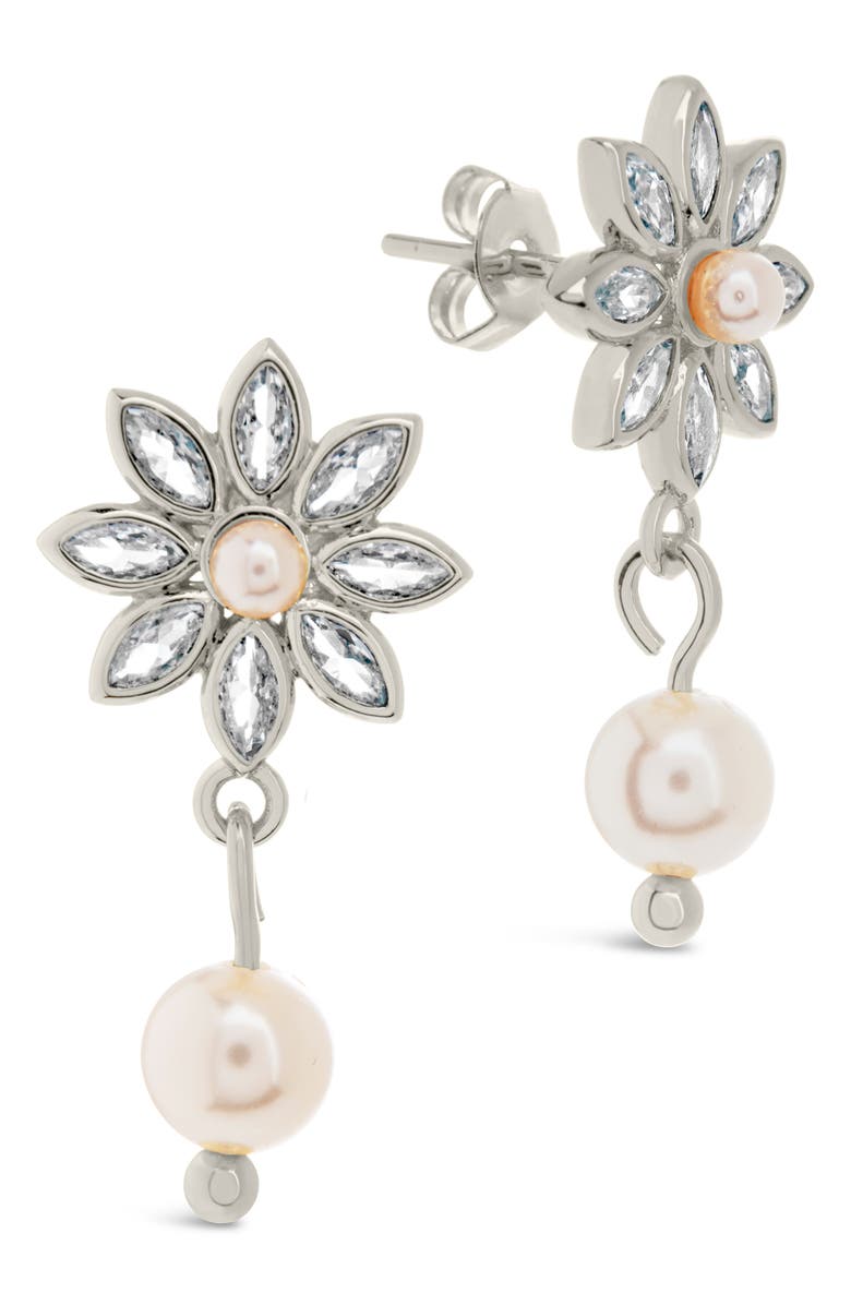 Sterling Forever Esti Cubic Zirconia & Cultured Pearl Drop Earrings, Main, color, Silver