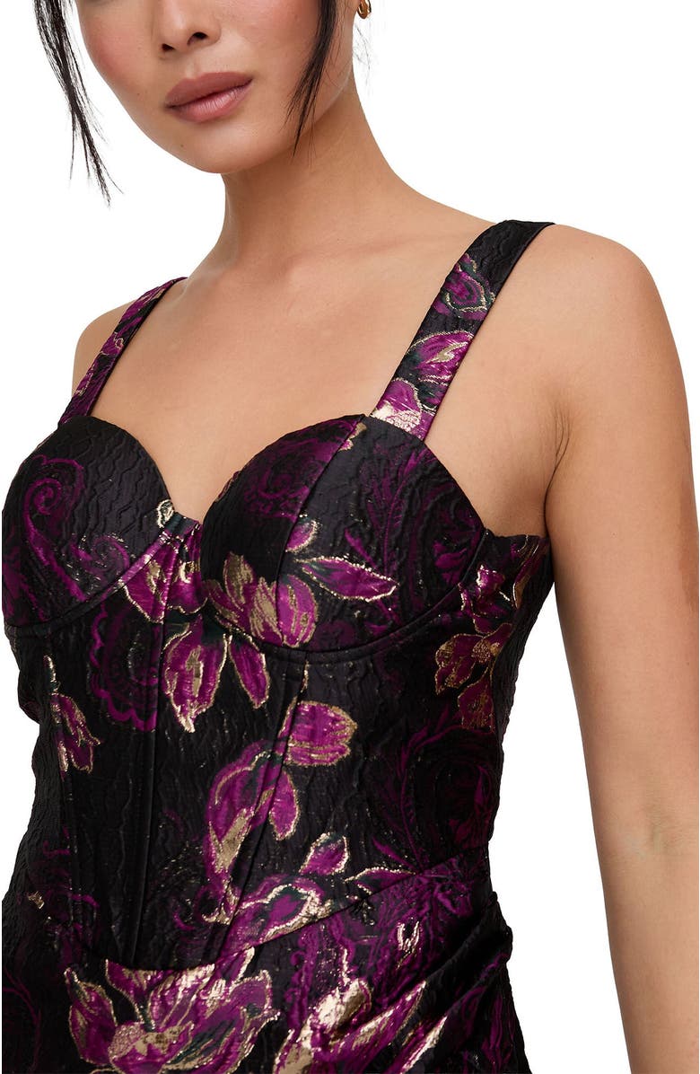 Lily and Lionel London Derry Floral Lurex Jacquard Midi Dress, Alternate, color, Black