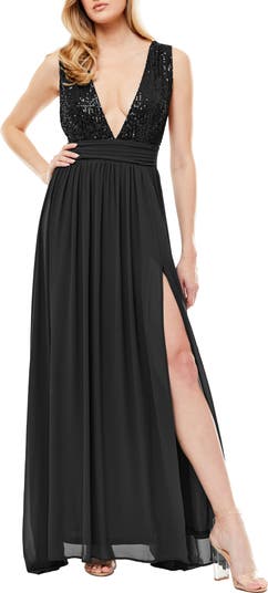 Daphne Sequin Top V-Plunge Maxi Dress