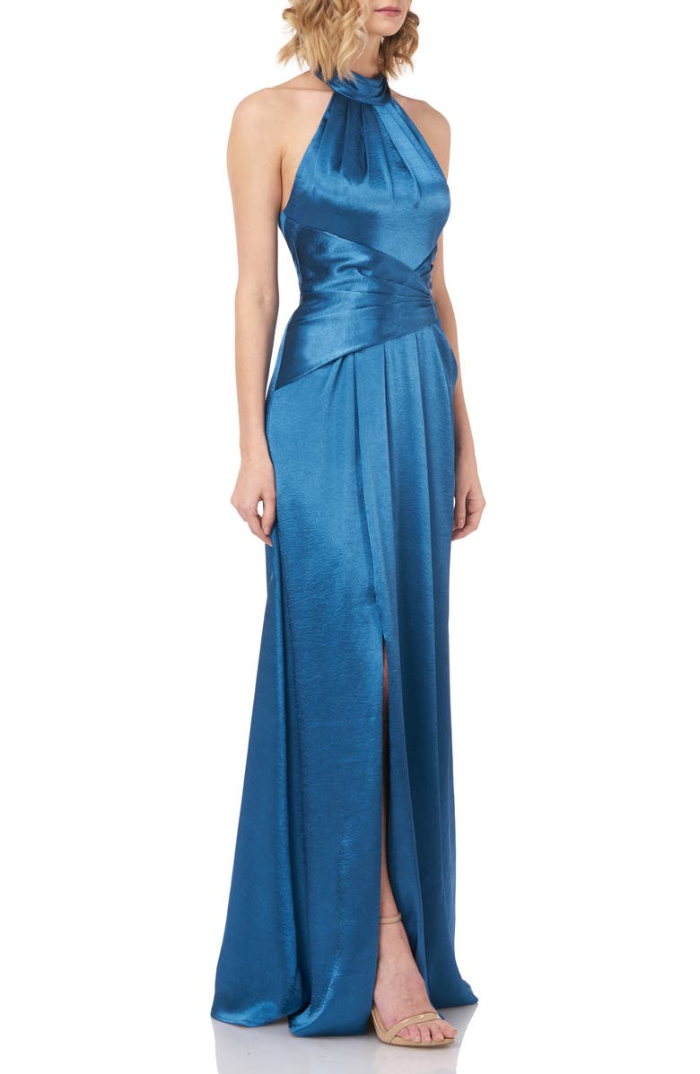 Kay Unger Simone Halter Satin Gown, Alternate, color,